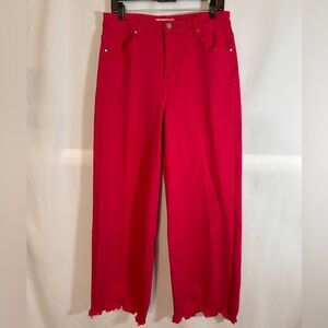 Risen Jeans High Rise Wide Leg Frayed Raw Hem Hot Pink Denim 13/31